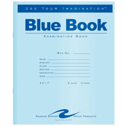 Roaring Spring Paper Products Examination Book,Wide Rule,16 Pages,8-1/2"x7",50/PK,Blue