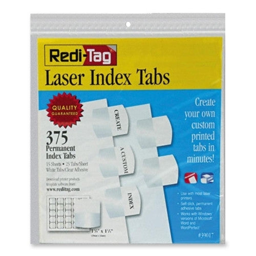 Redi-Tag Corporation Laser Tabs Refill Sheets, 375 Tabs, 1-1/8"x1-1/4", White