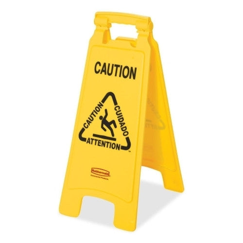 Rubbermaid Commercial Products Wet Floor Sign,'Caution",Multilingual,Foldable,11"x25",YW