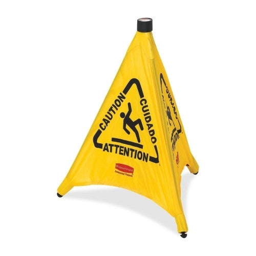 Rubbermaid Commercial Products Pop-Up Safety Cone,"Caution",Multi-Lingual,20"x21",Yellow