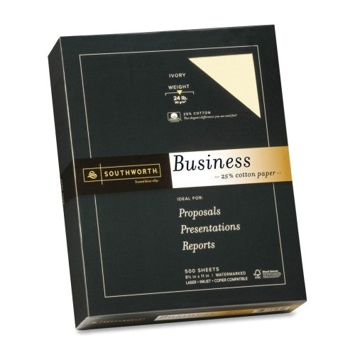 Southworth Company Fine Business Paper, 24 lb., 8-1/2"x11", 500/BX, Ivory