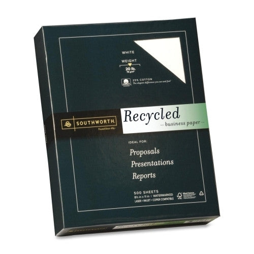 Southworth Company Recycled Paper,Plain,20 lb.,GE 93,8-1/2"x11",500/BX,White