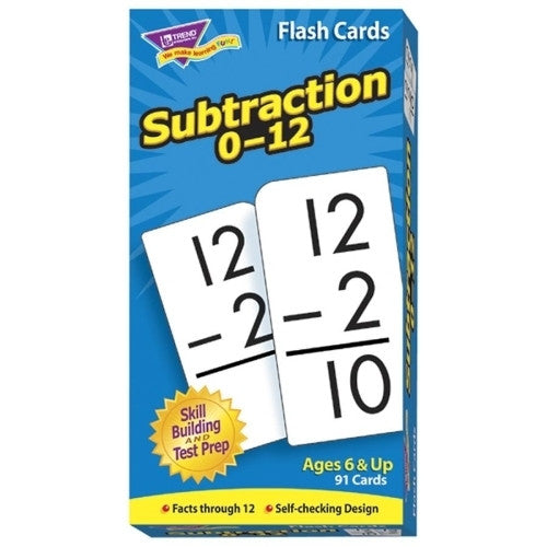 Trend Enterprises Math Flash Cards, Subtraction, 0 To 12, 3"x5-7/8"