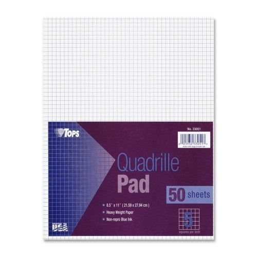 Tops Business Forms Quadrille Pads,5"x5" Ruled,20 lb.,8-1/2"x11",50Shts/PD,WE