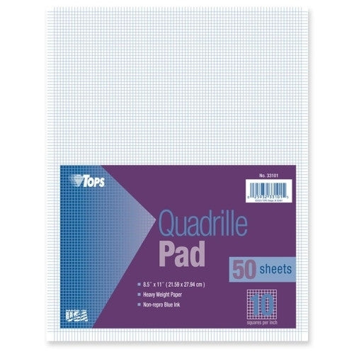 Tops Business Forms Quadrille Pads,10"x10" Ruled,20lb.,8-1/2"x11",50Shts/PD,WE