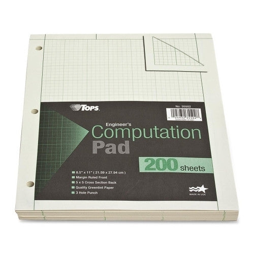 Tops Business Forms Engineering Computation Pads,3-HP, 50 Shts, 8-1/2"x11", GN