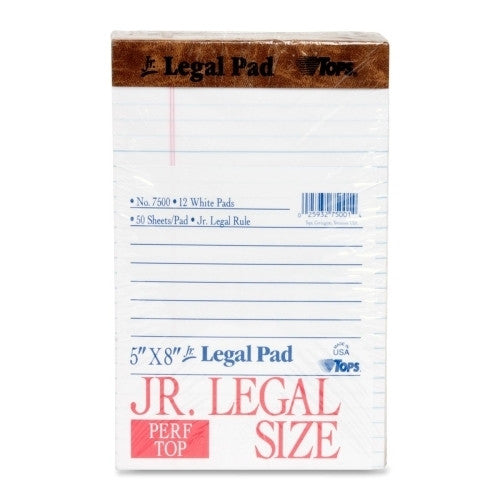 Tops Business Forms Legal Pad,5"x8",Jr. Legal Ruled,3/4" Perforation at Top,WE