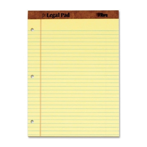 Tops Business Forms Legal Pads,Perf Top,3HP,Legal Rld,50 Sht,8-1/2x11-3/4,Canary