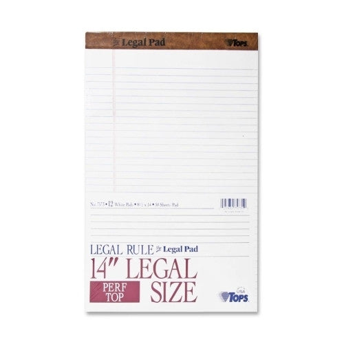 Tops Business Forms Pad, Perf Top, Legal Rule, 50 Sht, 8-1/2"x14", White