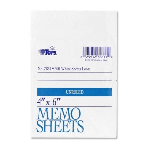 Tops Business Forms Memo Sheet, 4"x6", 500 Sh/Pk, White