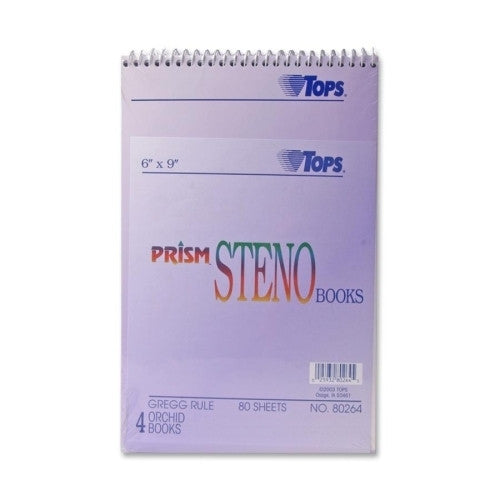 Tops Business Forms Steno Book, Gregg Ruled, 80 Sheets, 6"x9", 4/PK, Orchid