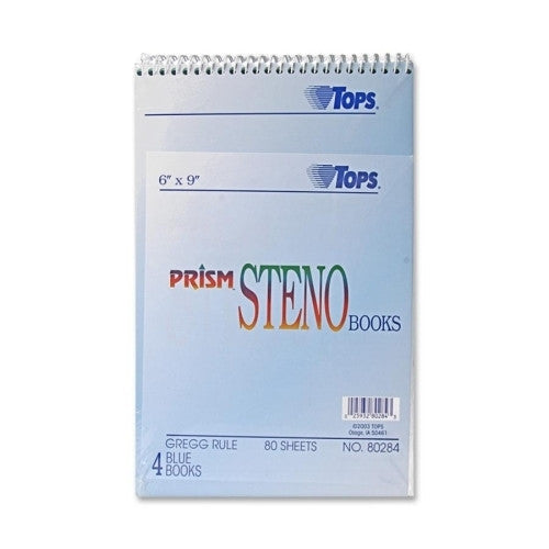 Tops Business Forms Steno Book, Gregg Ruled, 80 Sheets, 6"x9", 4/PK, Blue