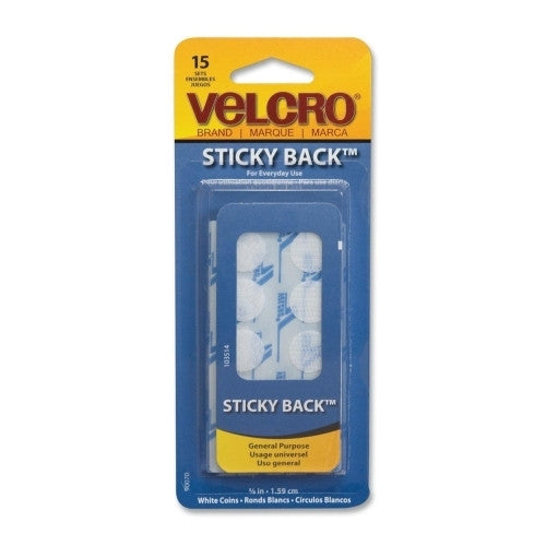 VELCRO USA Inc Sticky Back Round Coins, 5/8" Size, White