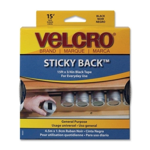 VELCRO USA Inc Hook and Loop Tape Roll, Sticky Back, 3/4"x15', Black