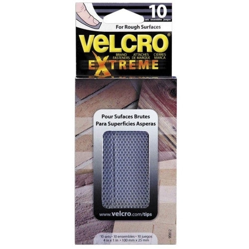 VELCRO USA Inc Extreme Tape, Water-Resistant, 1"x3-1/2", 10/PK, Gray