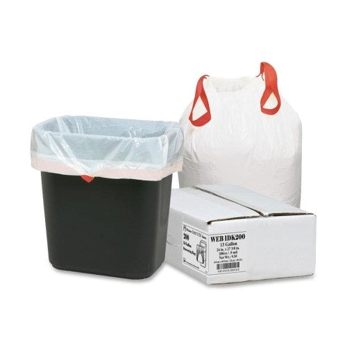 Webster Industries Drawstring Trash Liners,.9 Mil,13Gal,24-1/2"x27-3/8",200/BX