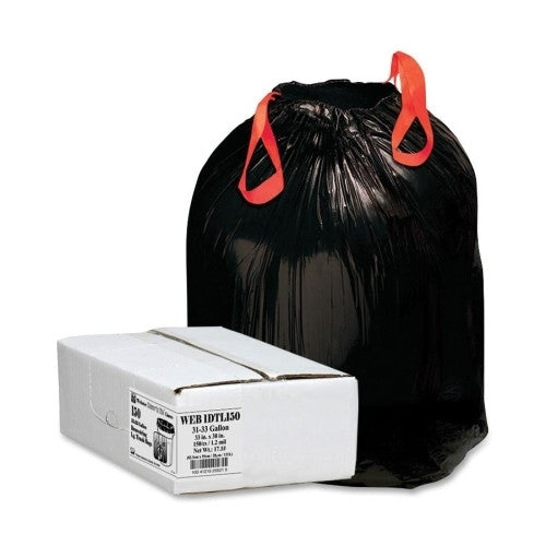 Webster Industries Drawstring Trash Liners,1.2 Mil,33Gal.,33-1/2"x38",150/BX,BK