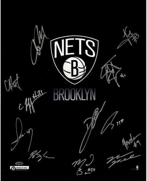 Brooklyn Nets Team Signed 16x20  Nets Logo Photo  with Herringbone 12 Sig