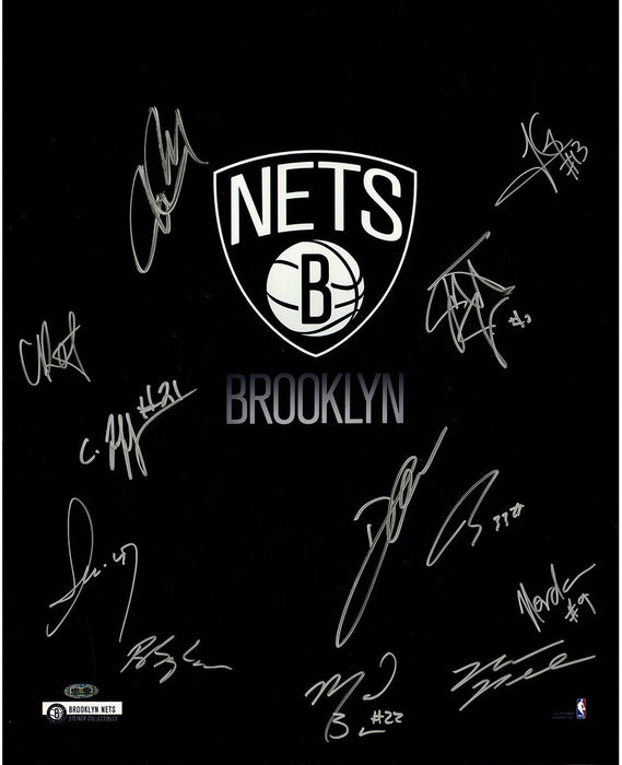 Brooklyn Nets Team Signed 16x20  Nets Logo Photo  with Herringbone 12 Sig