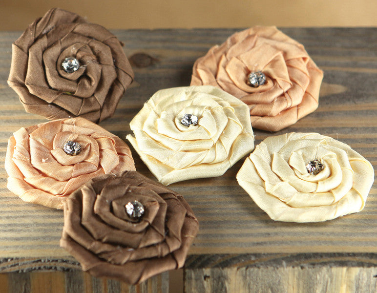 Allure Fabric Flowers With Gem, Mocha