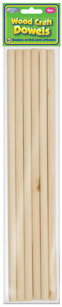 Natural 3/8"X12" Wood Dowel, 6-Pack