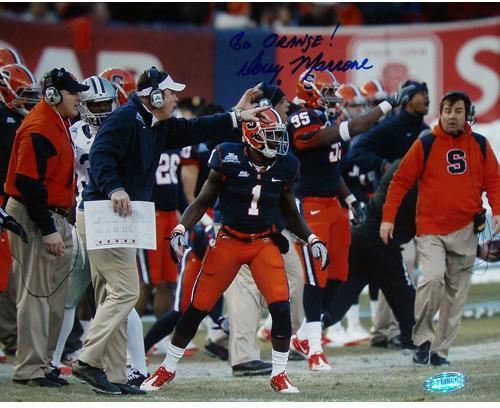 Doug Marrone pins. Bowl on Sidelines Pointing 8x10 Photo w/ Go Orange Insc.