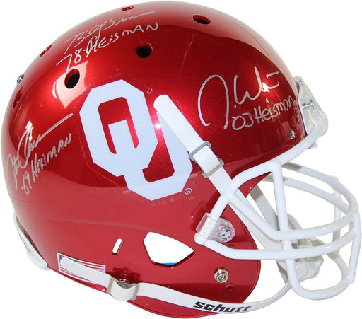 Steve Owens Billy Sims Jason White Triple Signed Oklahoma Sooners Full Size Replica Schutt Helmet w/ Heisman Years Insc