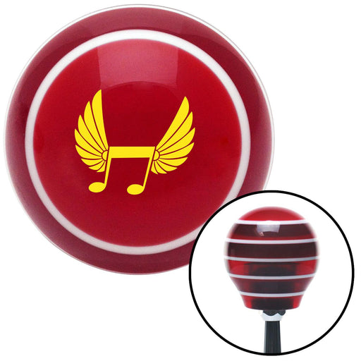 Yellow Musical Note w Wings Red Stripe Shift Knob with M16 x 15 Insert