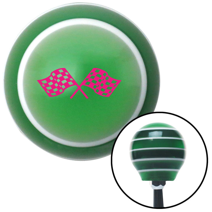 Pink  Checkered Racing Flags Green Stripe Shift Knob with M16 x 15 Insert