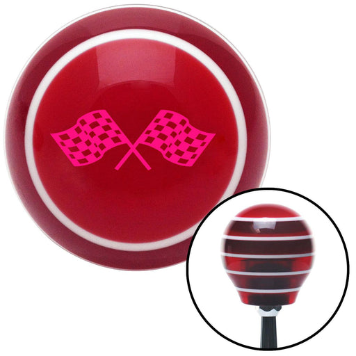 Pink Dual Racing Flags Red Stripe Shift Knob with M16 x 15 Insert