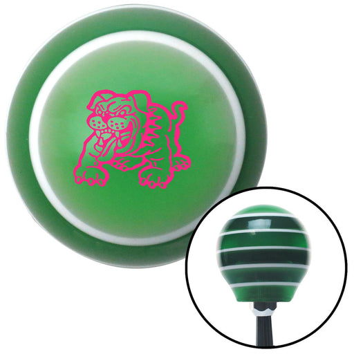 Pink Bulldog Angry Green Stripe Shift Knob with M16 x 15 Insert