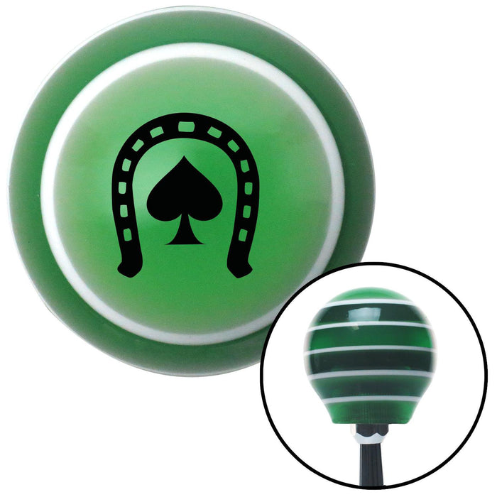 Black Horseshoe Over Spade Green Stripe Shift Knob with M16 x 15 Insert