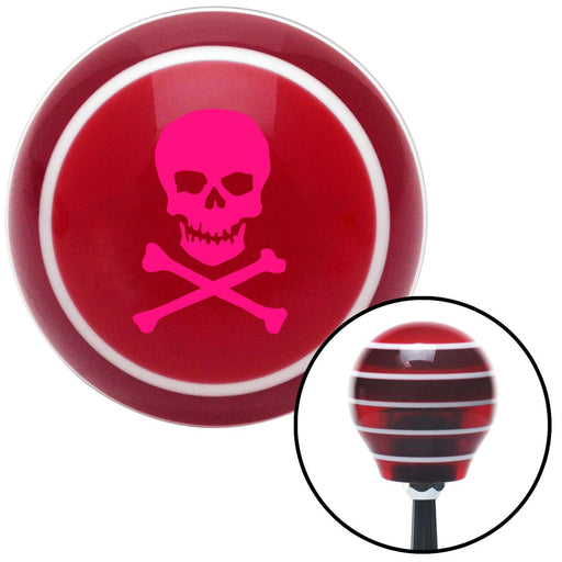 Pink Skull and Bones Red Stripe Shift Knob with M16 x 15 Insert