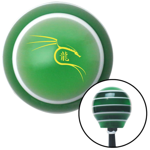 Yellow Dragon Symbol Green Stripe Shift Knob with M16 x 15 Insert