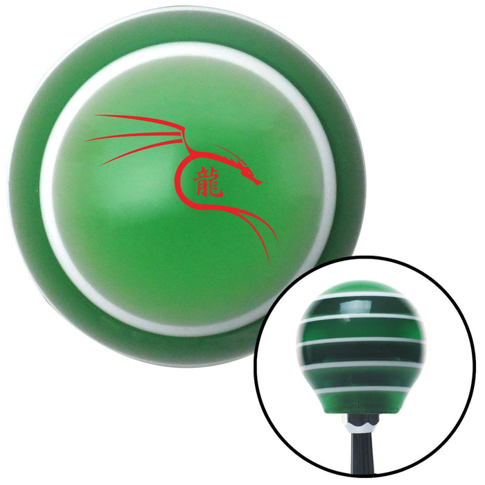 Red Dragon Symbol Green Stripe Shift Knob with M16 x 15 Insert