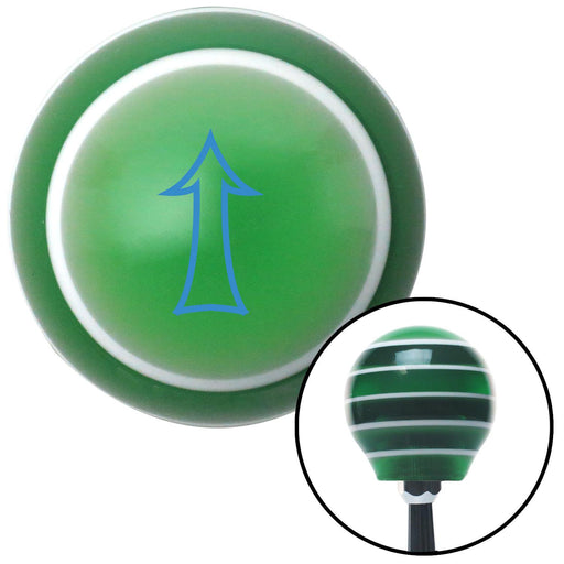 Blue Fancy Outlined Directional Arrow Up Green Stripe Shift Knob with M16 x 15 Insert