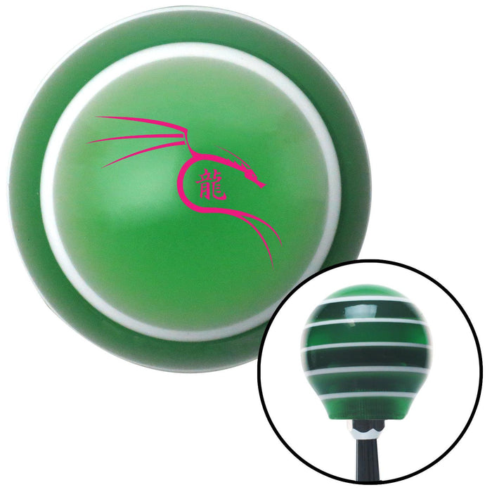 Pink Dragon Symbol Green Stripe Shift Knob with M16 x 15 Insert