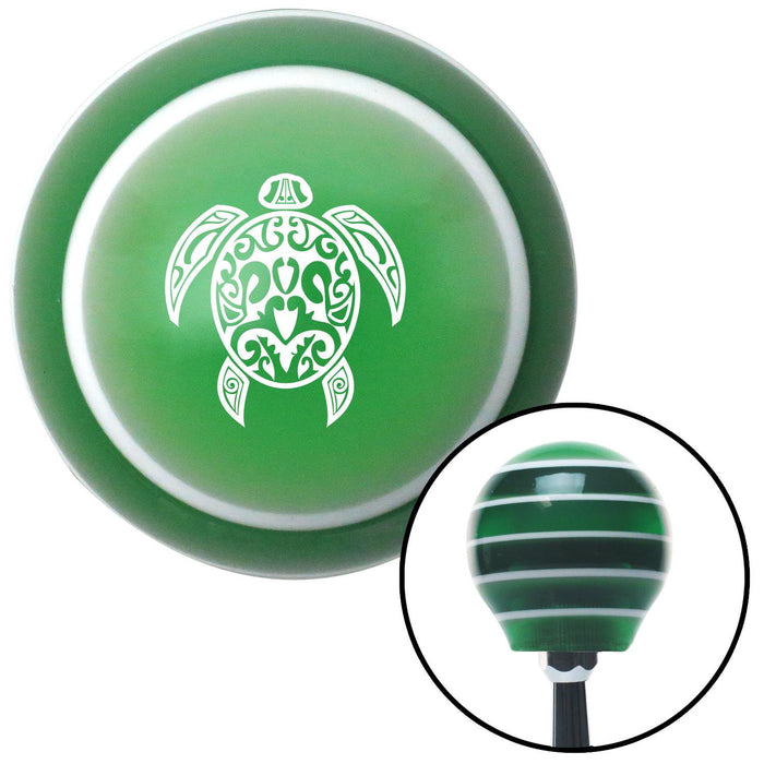 White Turtle Green Stripe Shift Knob with M16 x 15 Insert