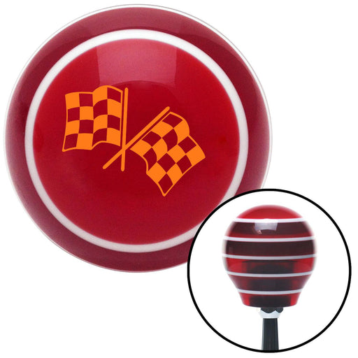 Orange 2 Checkered Race Flags Red Stripe Shift Knob with M16 x 15 Insert