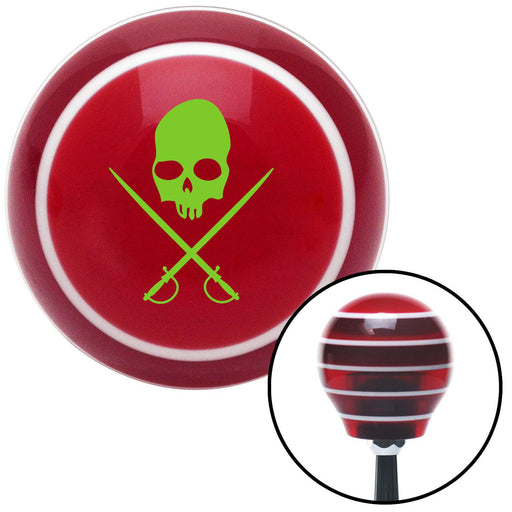 Green Skull  Swords Red Stripe Shift Knob with M16 x 15 Insert