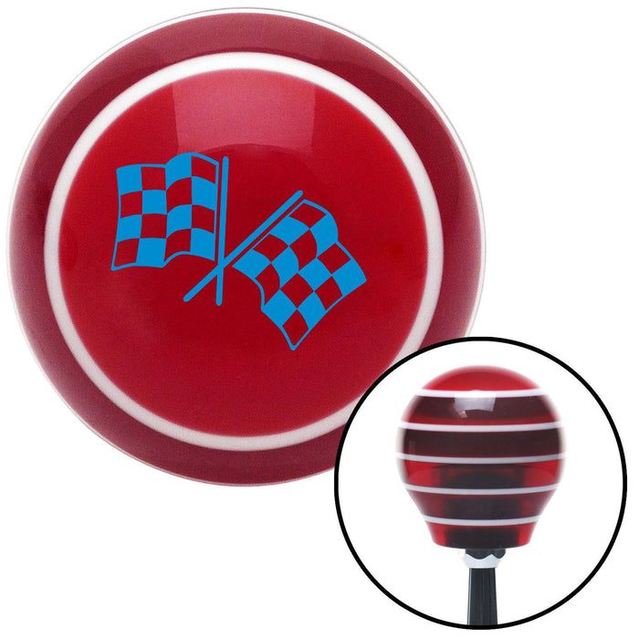 Blue Checkered Flags Red Stripe Shift Knob with M16 x 15 Insert