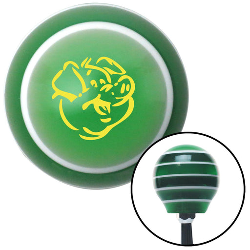 Yellow Pig Green Stripe Shift Knob with M16 x 15 Insert