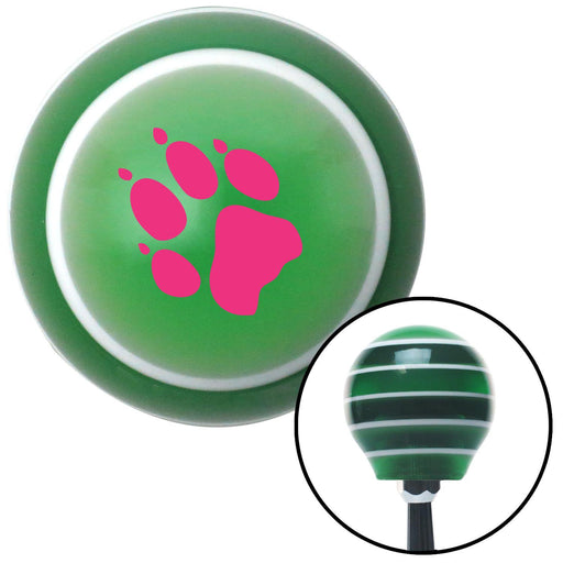 Pink Paw Print Green Stripe Shift Knob with M16 x 15 Insert