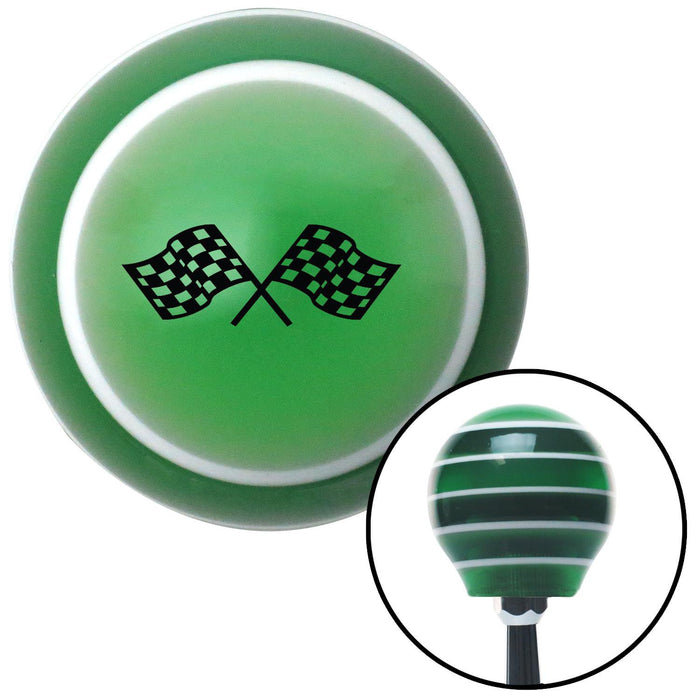 Black  Checkered Racing Flags Green Stripe Shift Knob with M16 x 15 Insert