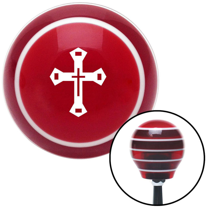 White Budded Cross Red Stripe Shift Knob with M16 x 15 Insert