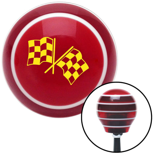 Yellow Checkered Flags Red Stripe Shift Knob with M16 x 15 Insert