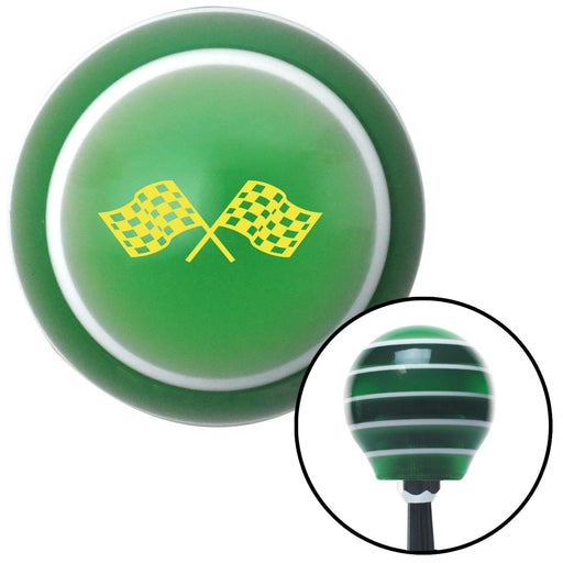 Yellow  Checkered Racing Flags Green Stripe Shift Knob with M16 x 15 Insert