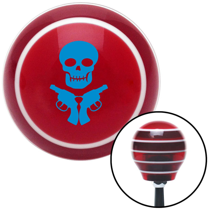 Blue Skull  Guns Red Stripe Shift Knob with M16 x 15 Insert