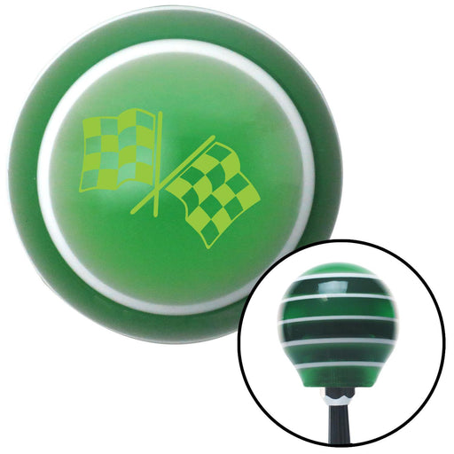 Green Dual Checkered Flags Green Stripe Shift Knob with M16 x 15 Insert