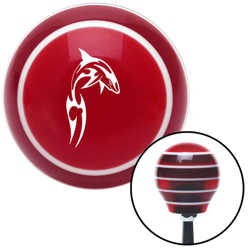 White Abstract Shark Red Stripe Shift Knob with M16 x 15 Insert